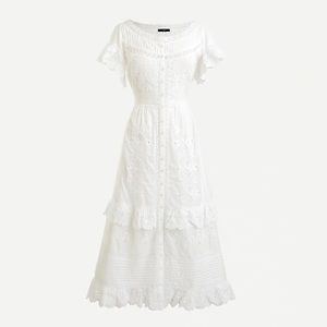 LIKE NEW J. Crew Embroidered midi dress with lace trim